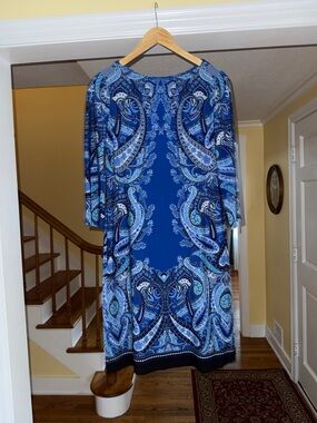 London Times Blue Paisley Long Sleeve Dress